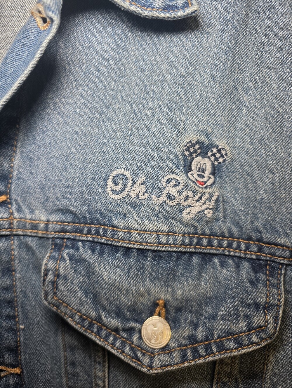 Old Navy x Disney Mickey Mouse Denim Trucker Jacket W/Embroidered USA Flag- XL - Picture 5 of 16
